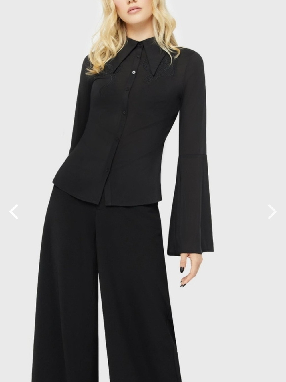 Killstar Black Snake-Embroidered Collar Blouse